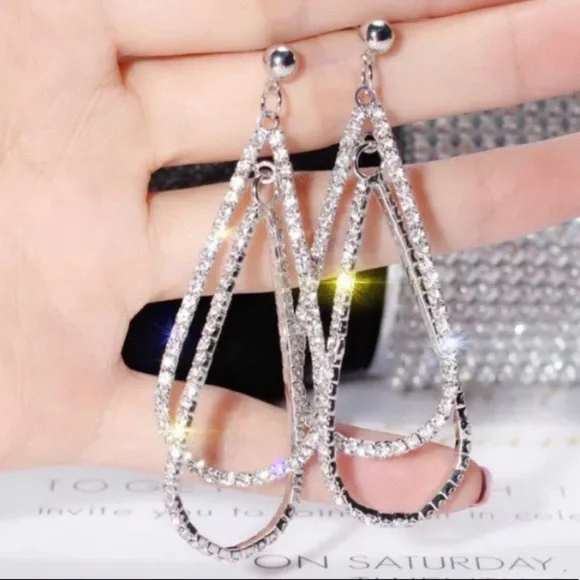 ¥ NEW 925 STERLING SILVER DIAMOND DROP EARRINGS - Picture 6 of 7